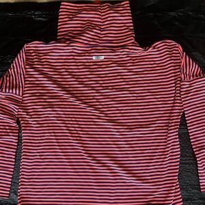 NWOT. Coral and Navy Blue Striped (Loose Turtle Neck) Long Sleeve.